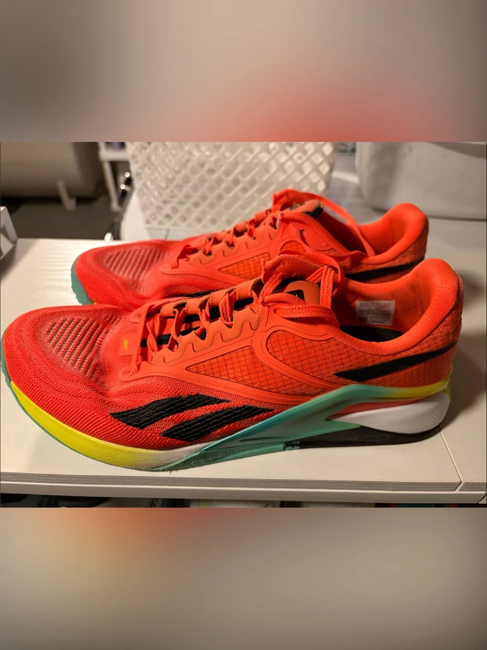 Reebok Men's Bright Orange Running Shoes with Black and Mint Accents